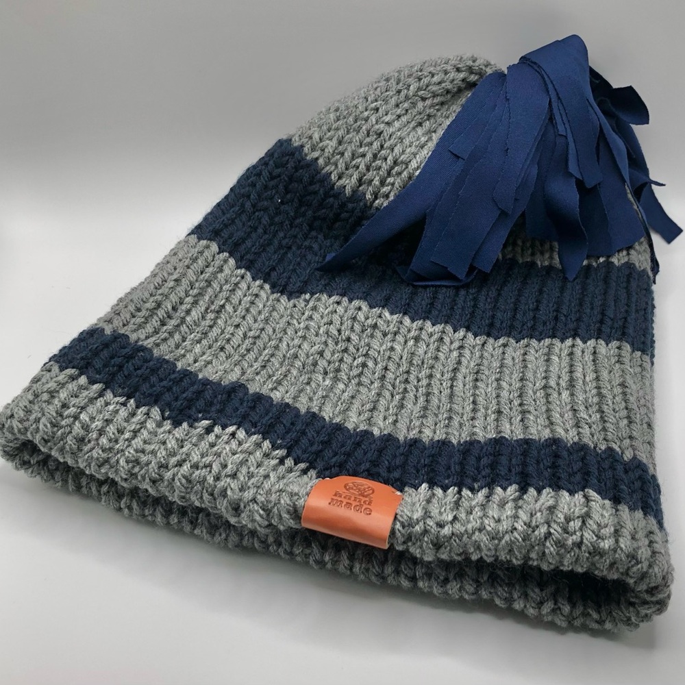 “Striped Tassel Top” Acrylic Beanie